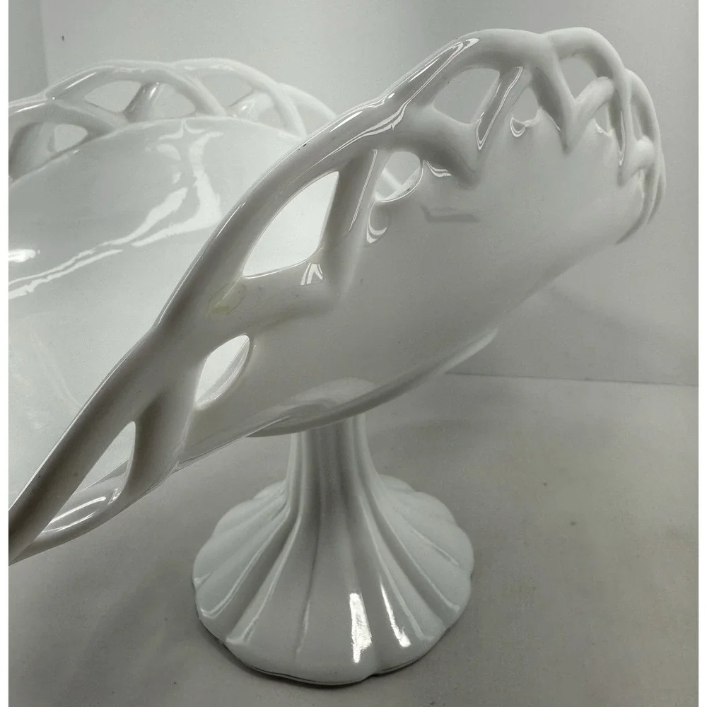 Vintage Colony Milk Glass Open Lace Pedestal Compote Fruit Bowl‎ 13.75